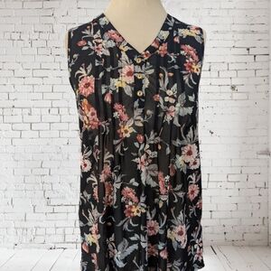 Floral Sleeveless Blouse - Black and Pink